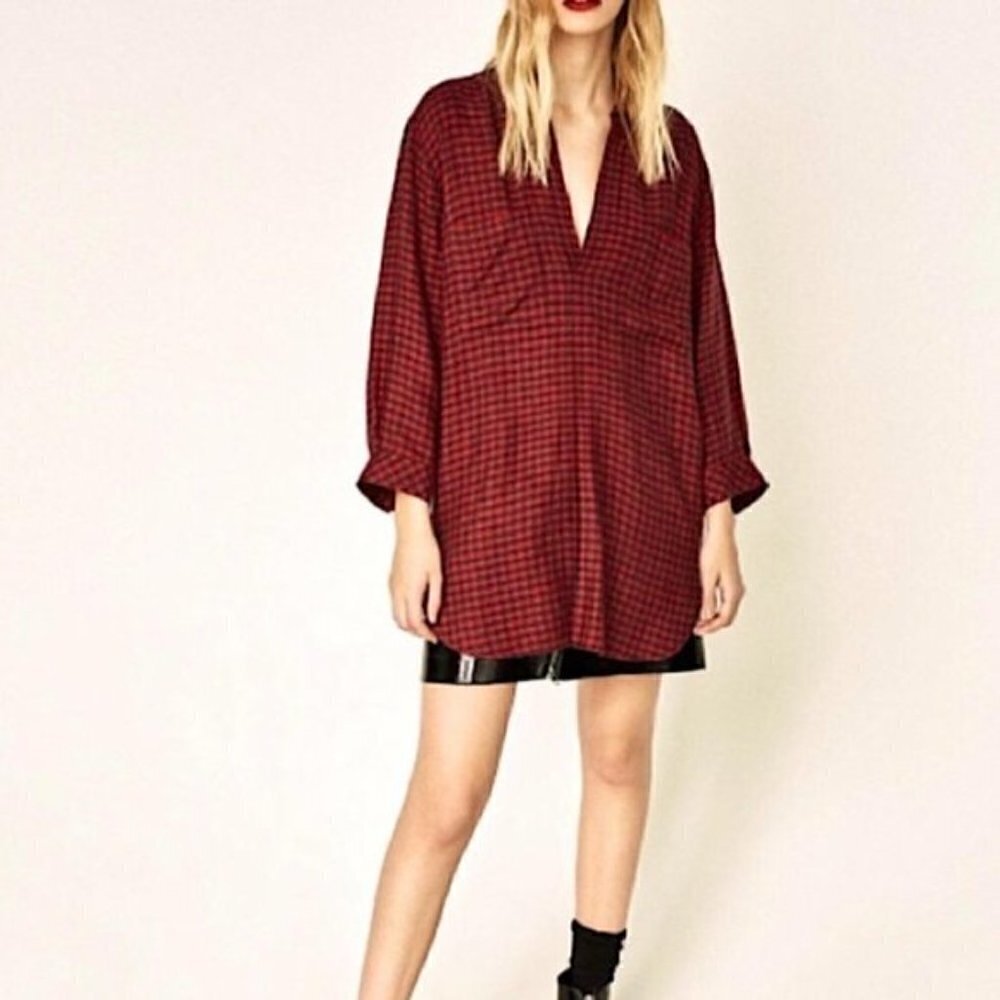 Zara Checkered‎ Plaid Long Sleeve Tunic Dress XS